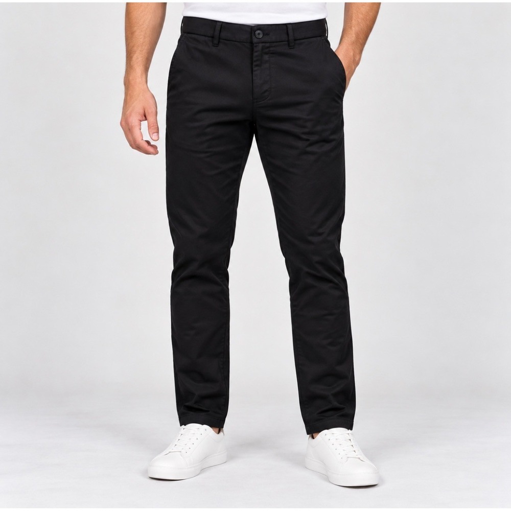 Plaid&Plain Slim Fit Chinos 30x30 Black Good Stretch Flat Front Trousers